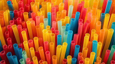 A vibrant mix of drinking straws in an assortment of colors, creating a cheerful and fun scene.の素材