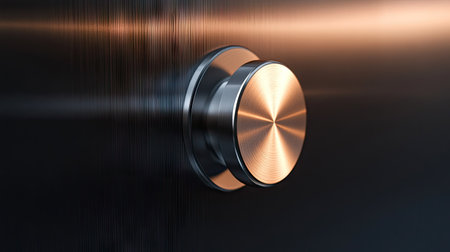 A close-up of a modern stainless steel door knob, with soft lighting creating reflections on the smooth surface of the metal.の素材