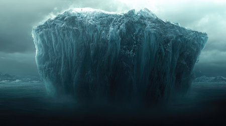 A massive iceberg breaking apart, revealing more of its dangerous hidden depths.の素材