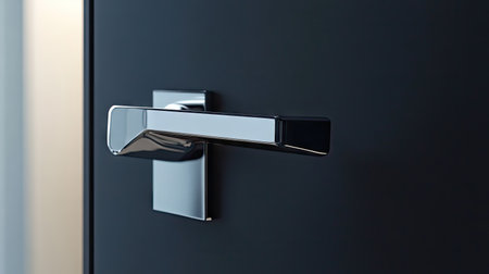 A minimalist modern door handle on a smooth door, with a focus on its geometric shape and the smooth door surface.の素材
