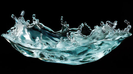 A macro shot of a water splash, highlighting the sharp edges and fluid dynamics in stunning detail.の素材