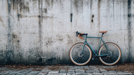 A minimalist gravel bike parked in front of an industrial concrete wall.の素材