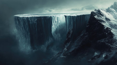 A massive iceberg breaking apart, revealing more of its dangerous hidden depths.の素材