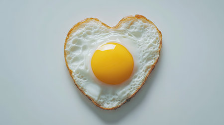A top-down shot of a beautifully fried egg, emphasizing the textures of the yolk and whites, on a plain white background.の素材