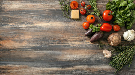 A vibrant and healthy vegetable casserole dish with an assortment of roasted vegetables, cheese, and herbs, freshly baked.の素材