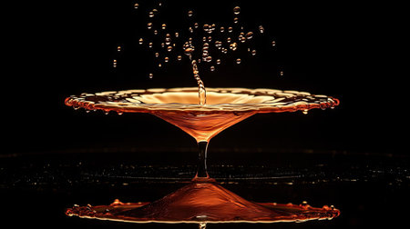 A dramatic water explosion as a droplet hits a reflective surface, creating a mirror-like effect.の素材