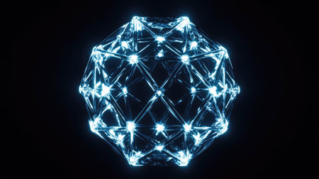 A geometric neon circle in white and cyan glowing in the center, the edges sharp and glowing brightly against a black background, evoking a high-tech aesthetic.の素材