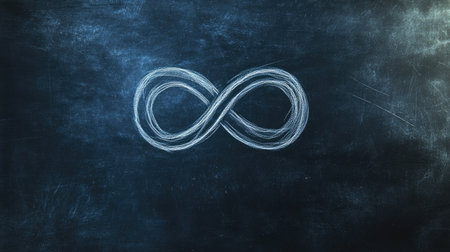 A hand-drawn infinity symbol on a chalkboard, surrounded by soft, ambient light, creating a feeling of infinite potential and possibility.の素材