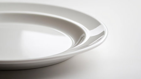A close-up of a single white plastic plate, showcasing its smooth texture and durability.の素材