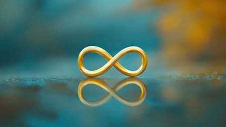 The infinity symbol formed from delicate golden rings, placed against a soft, blurred background to evoke feelings of eternity and love.の素材