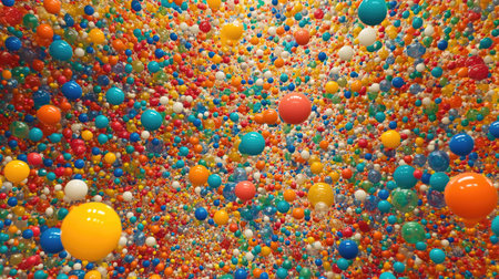 A massive pool of small, round plastic balls in vibrant primary colors, creating a joyful look.の素材