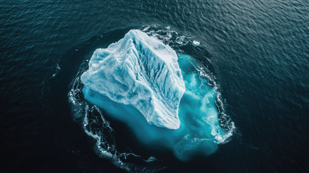 An aerial shot of an iceberg, its submerged portion forming a massive, threatening shape.の素材