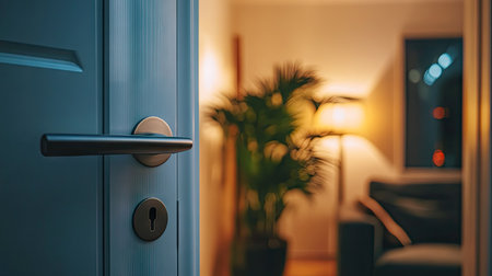 A stylish, modern door handle with a matte finish, attached to a polished door with contemporary interior design elements.の素材