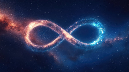 The infinity symbol formed by stars in the night sky, representing the endless cosmos and the infinite nature of the universe.の素材