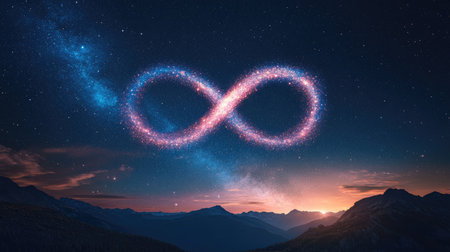 The infinity symbol formed by stars in the night sky, representing the endless cosmos and the infinite nature of the universe.の素材