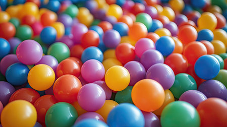 A large ball pool filled with bright plastic spheres in various colors, perfect for playful moments.の素材