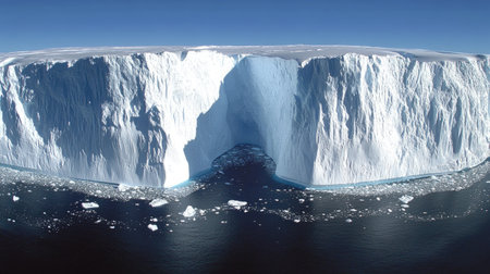 A split-view of an iceberg, showing its small visible tip and the enormous hidden mass below.の素材