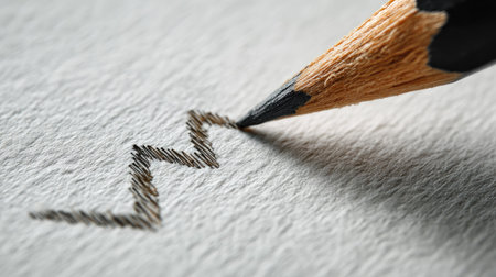 Pencil creating a fine zigzag line on paper, representing testing or experimentationの素材