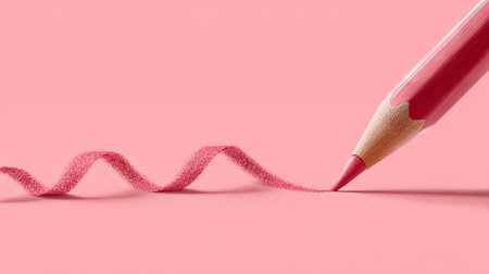Stylized pencil trailing a wavy line on a pastel pink background, illustrating motion and softnessの素材
