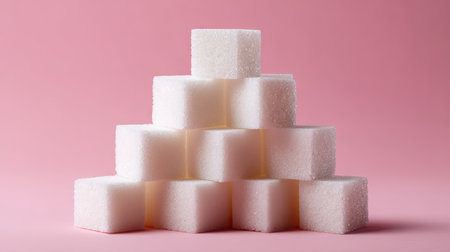 White sugar cubes arranged in a pyramid formation on a pastel background, great for modern food designの素材
