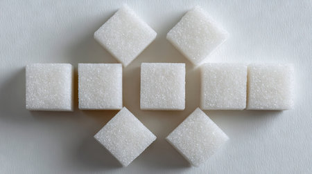 Top view of white sugar cubes arranged geometrically on a light background, emphasizing symmetry and designの素材