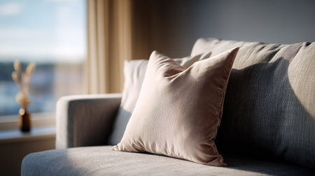 A soft cushion on a sofa with a serene and calming atmosphere, perfect for a peaceful afternoon restの素材