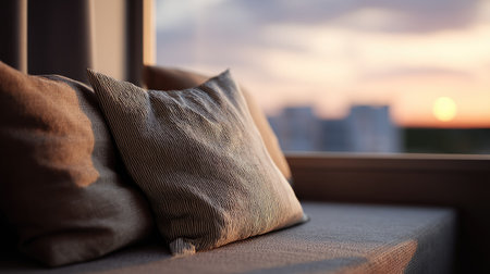 A soft cushion on a sofa with a serene and calming atmosphere, perfect for a peaceful afternoon restの素材