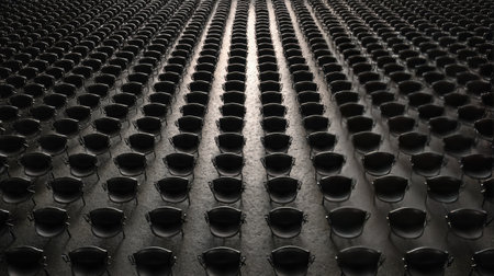 Abstract view of many empty seats from above, uniformity and pattern emphasized in the empty spaceの素材