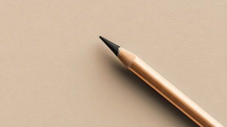 Minimalist composition of a pencil forming a diagonal line across a neutral beige backgroundの素材