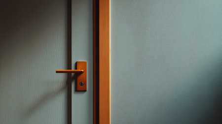 Minimalist photo of a closed room door with a clean door hanger template, perfect for text or logo placementの素材