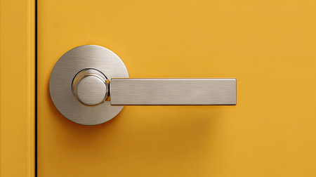 Horizontal image of door hanger template on a modern silver handle, ideal for marketing and product demosの素材