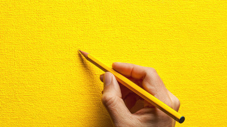 A line being drawn by a pencil across a bright yellow sheet, evoking a vibrant and bold aestheticの素材