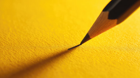 A line being drawn by a pencil across a bright yellow sheet, evoking a vibrant and bold aestheticの素材
