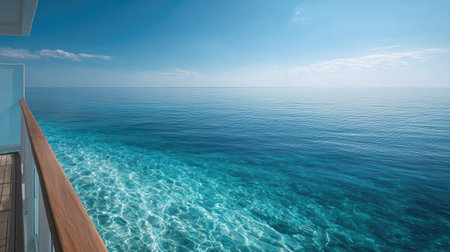 Oceanic view from a cruise ship's deck, showcasing crystal-clear water and the peaceful expanse of the seaの素材