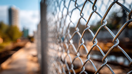 A close-up of a metal mesh fence with diamond-shaped openings, showing its durability and practicality for construction sitesの素材