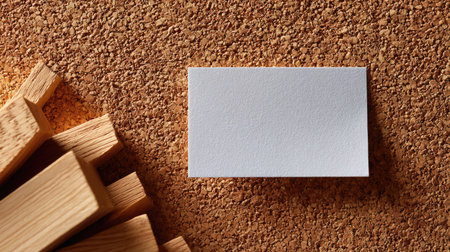 Minimal composition showing only one small blank paper centered on an empty cork boardの素材
