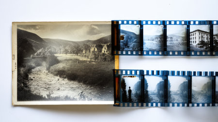 Side-by-side view of a printed photo and its corresponding negative stripの素材