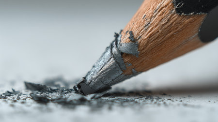 Close-up of pencil tip with graphite crumbling slightly as it draws a rough, expressive lineの素材