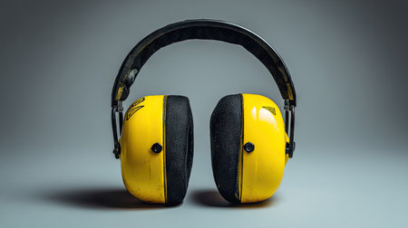 Custom-branded earmuffs photographed for product display, isolated with soft shadows and clean backdropの素材