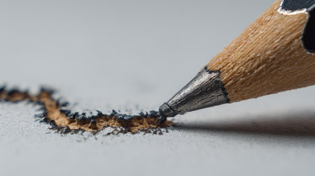 Close-up of pencil tip with graphite crumbling slightly as it draws a rough, expressive lineの素材