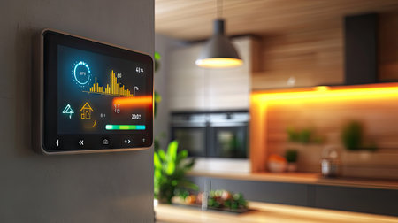 Interior view of a smart home energy meter displaying real-time electricity consumptionの素材