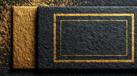 Minimalist gold frame glowing subtly on a dark backdrop, perfect for high-end branding or invitationsの素材