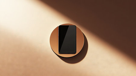 Wireless smartphone charging pad with a phone placed perfectly centered, minimalistic backgroundの素材