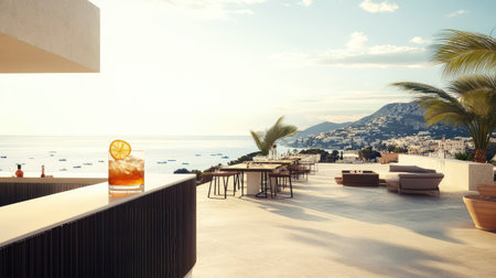 Minimalist bar counter with a classic Old Fashioned in a lowball glass and citrus garnishの素材
