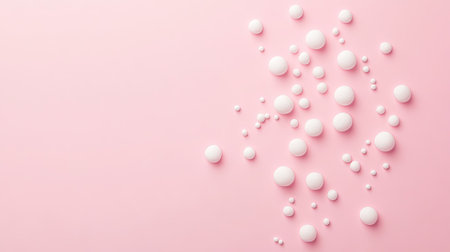 Minimalist image with a few scattered foam balls on a solid pastel background, modern styleの素材