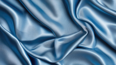 Elegant blue-gray synthetic silk background with delicate folds and realistic fabric highlightsの素材