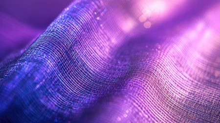 Fabric texture close-up of purple synthetic silk with visible weave and light playの素材