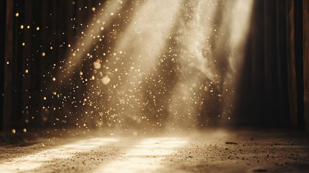 Isolated beam of light piercing a dusty room, highlighting suspended particles in cinematic detailの素材