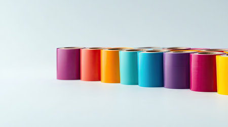 Isolated roll of colorful decorative tape on a plain light backdrop with plenty of space for textの素材
