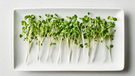Soybean sprouts on a white ceramic plate, isolated on a neutral background to emphasize freshnessの素材